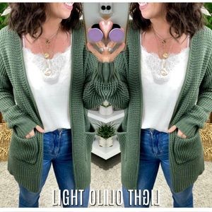 Zenana Premium Olive Waffle Pocket Cardigan